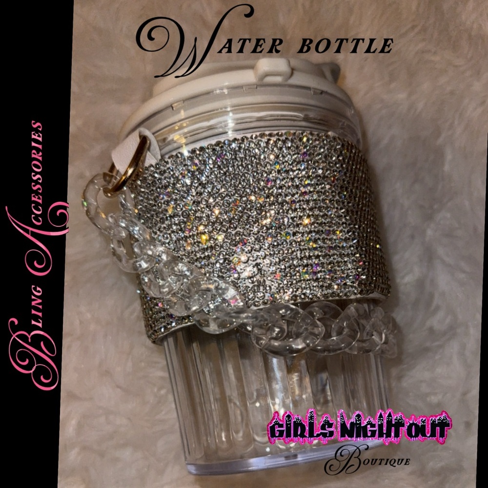 Rhinestone Crystal Accent Water Bottle - Clear & Silver
